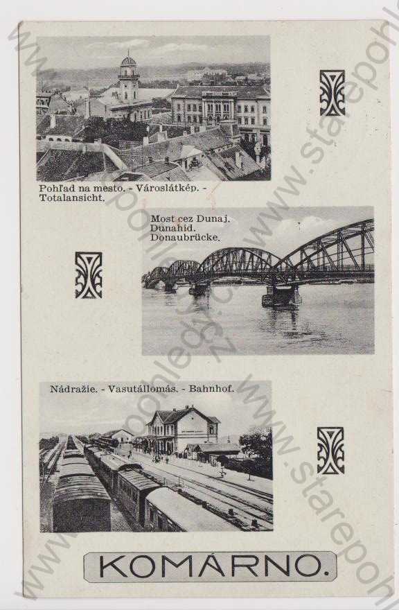  - Slovensko - Komárno - celkový pohled, most přes Dunaj, nádraží