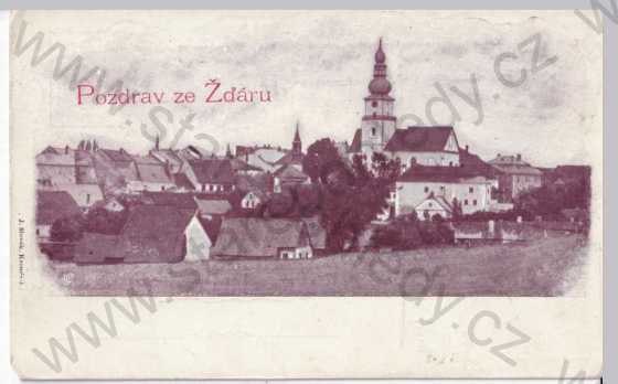  - Žďár nad Sázavou, celkový pohled, kostel