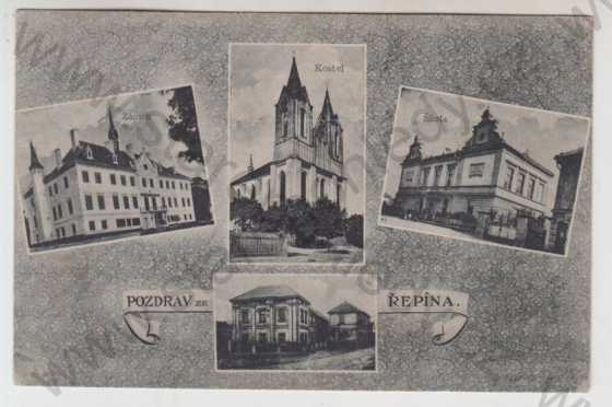  - Řepín (Mělník), více záběrů, zámek, kostel, škola
