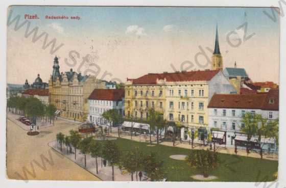  - Plzeň, Radeckého sady, tramvaj, kolorovaná