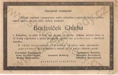  - Švábovka - smutečné oznámení Bochníčku chleba, obr. č. 300, nákl. Jos. Švába