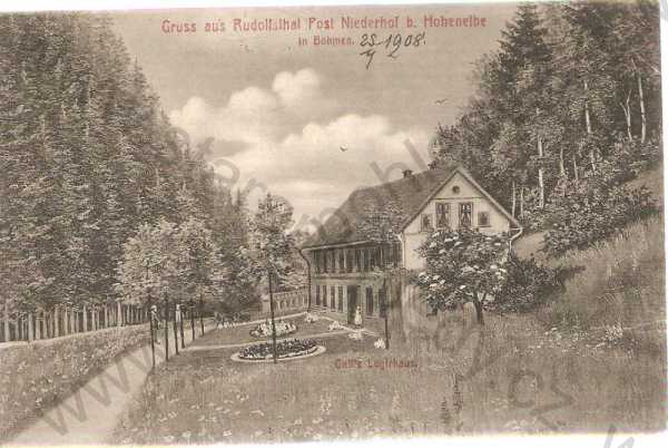  - Rudolfov, Rudolfsthal, Post Niederhof b. Hohenelbe in Böhmen, Gall's Logirhaus - DETAIL