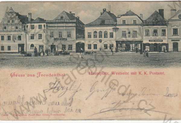  - Bruntál -  Freudenthal, Hauptplatz, Westseite mit K. K. Postamt, DA