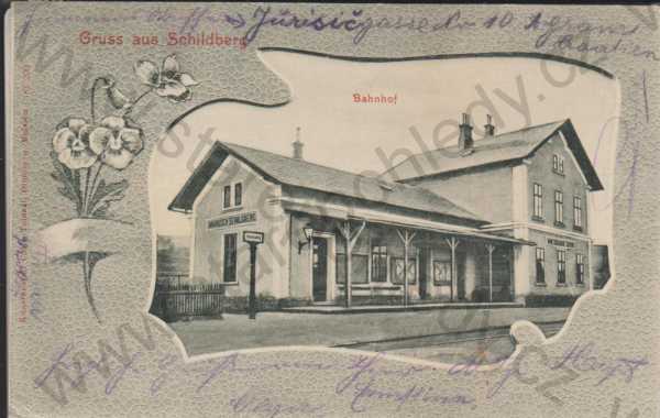  - Štíty - Gruss aus Schildberg, Bahnhof, NÁDRAŽÍ, koláž