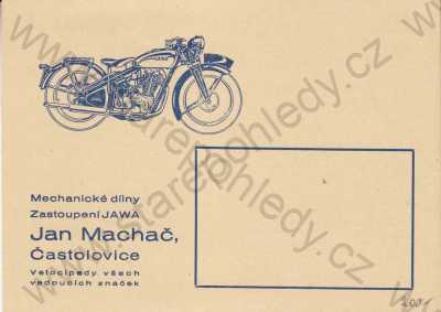  - Mechanické dílny - Zastoupení JAWA - Jan Machač, Častolovice, Velocipedy všech vedoucích značek