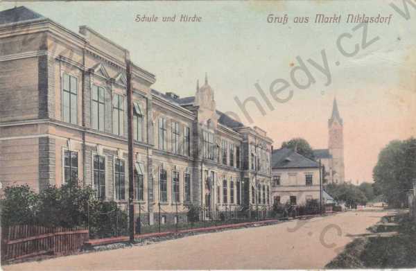  - Mikulovice / Markt Niklasdorf, Schule und Kirche