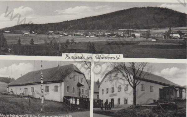  - Řasnice / Pumperle im Böhmerwald, více záběrů, celkový pohled, Alois Wagner´s Kaufmannsgeschäft, Alois Koschka´s Gasthaus, zaniklé!