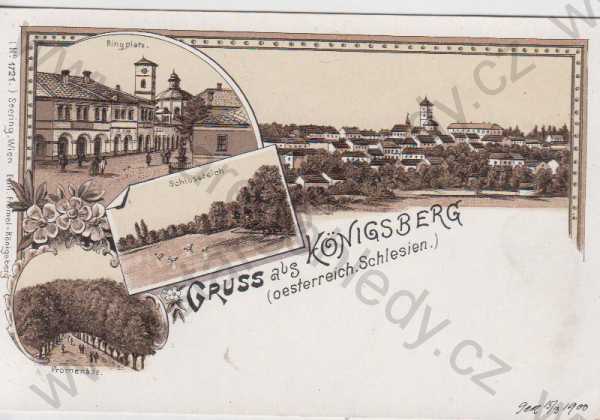  - Klimkovice (Königsberg), celkový pohled na město, náměstí, promenáda, DA