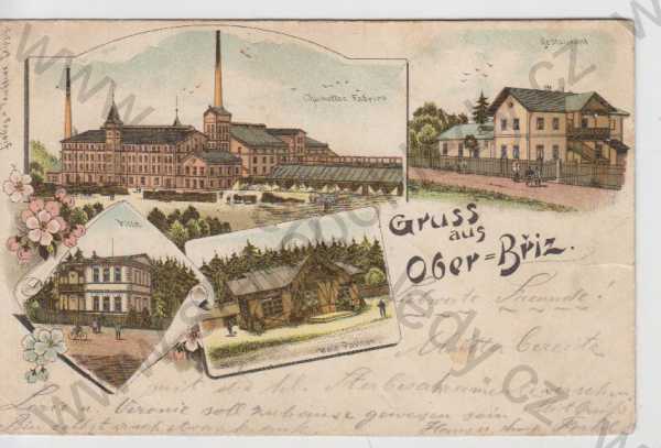  - Horní Bříza (Ober Břiz), fabrika, vila, restaurace, více záběrů, kolorovaná, DA