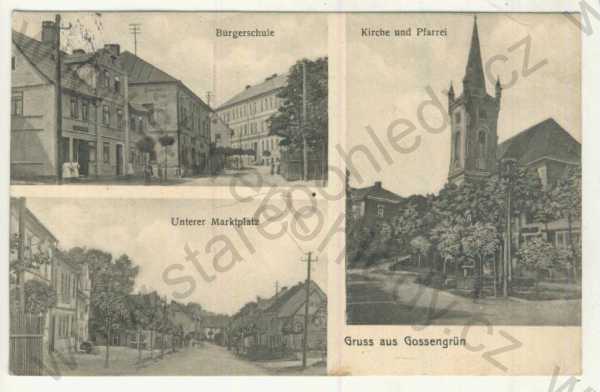  - Krajková (Gossengrün) - škola, kostel, fara, náměstí