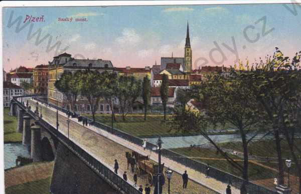  - Plzeň,celkový záběr na Saský most,kresba