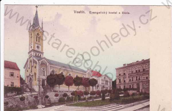  - Vsetín (Zlín, Valašsko), evangelický kostel a škola, kresba