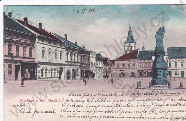  - Vsetín (Zlín, Valašsko), socha sv.Floriána na náměstí, kresba, DA