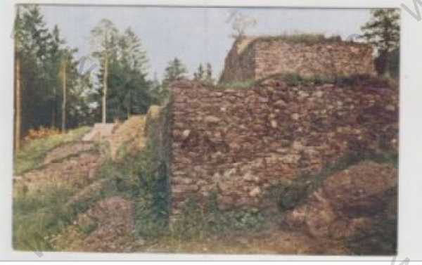  - Kozí Hrádek (Tábor), zřícenina, hrad, historické info na zadní straně, kolorovaná