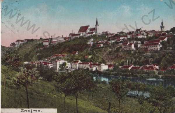  - Znojmo, město, řeka, kostel, kolorovaná, litografie