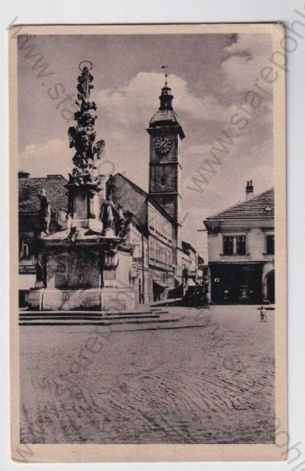  - Uherské Hradiště - Ung. Hradisch, náměstí, morový sloup, věž, radnice, foto J.Švec