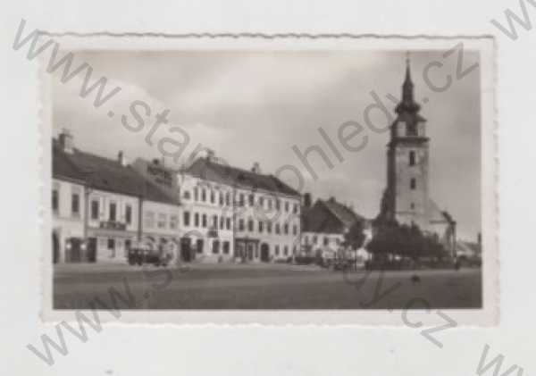  - Velké Meziříčí (Žďár nad Sázavou), náměstí, automobil, autobus, věž, Fototypia-Vyškov