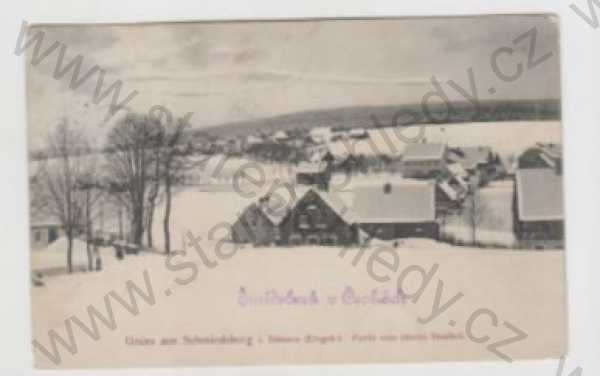  - Šmideberk (Schmiedeberg) - Chomutov, celkový pohled, sníh, zimní