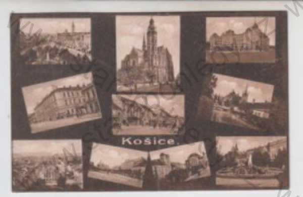  - Slovensko, Košice, více záběrů, náměstí, celkový pohled, kašna, kostel, řeka, most