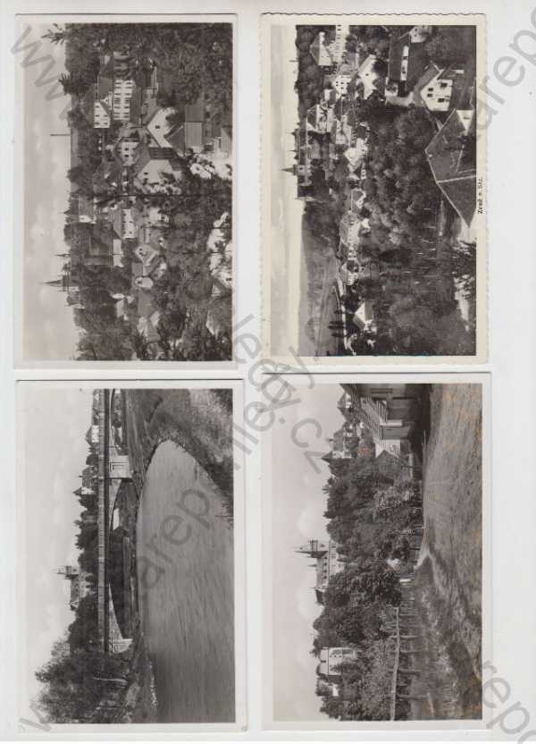  - 4x Zruč nad Sázavou (Kutná hora), celkový pohled, řeka, částečný záběr města, Grafo Čuda Holice