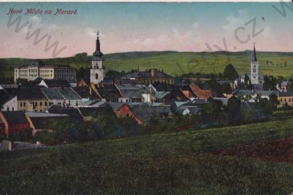  - Nové Město na Moravě (Žďár nad Sázavou), pohled na město, litografie, barevná