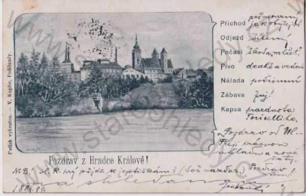  - Hradec Králové (Königgrätz) - pohled na město, kresba, rámeček, DA