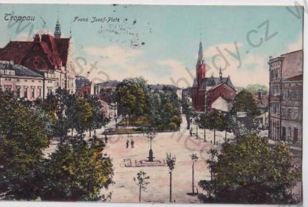  - Opava (Troppau), náměstí Františka Josefa - Franz-Josef Platz, kostel, litografie, kolorovaná