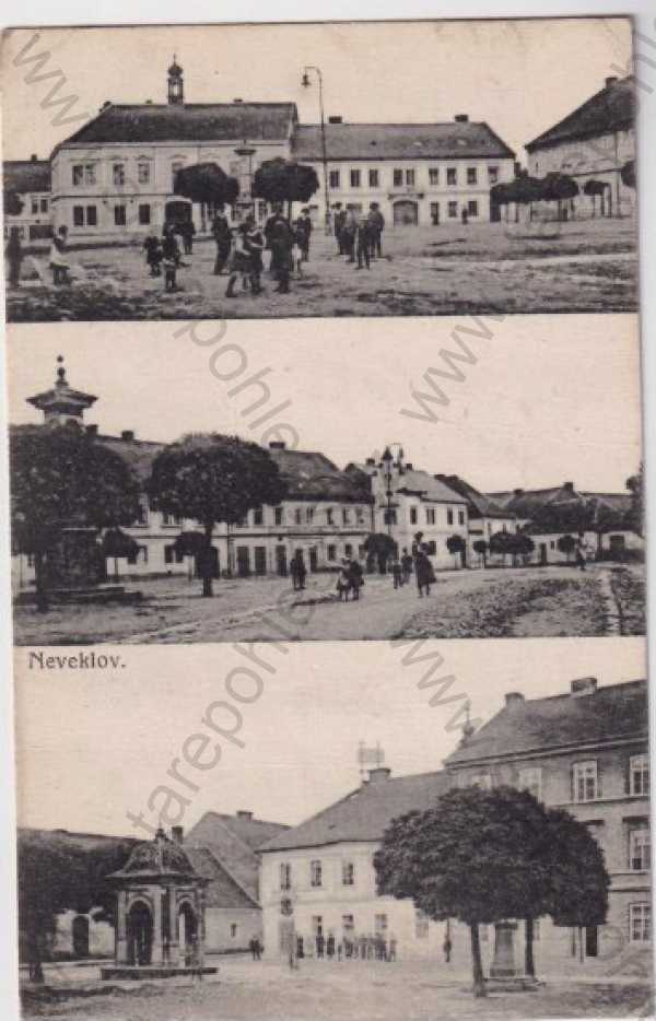 - Neveklov (Benešov), více pohledů - náměstí, obchody, postavy