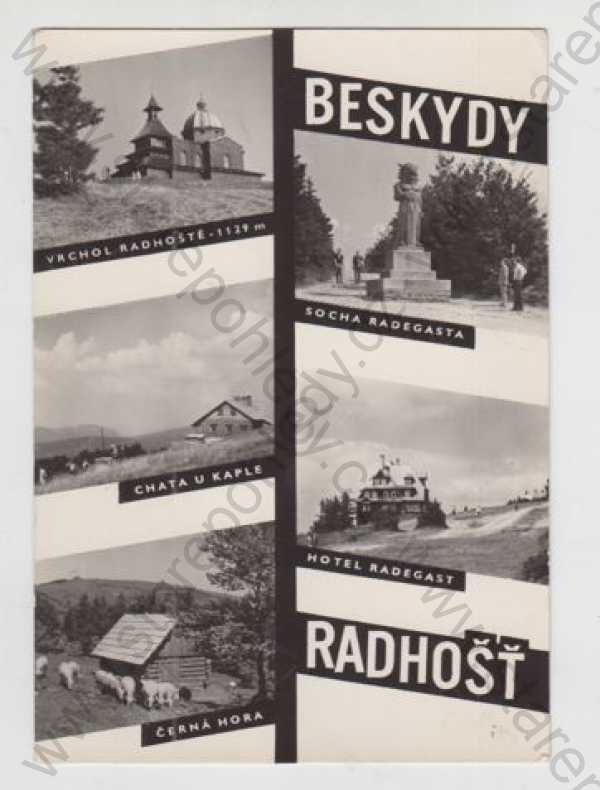  - Beskydy (Frýdek-Místek), více záběrů, Radhošť, Radegast, socha, Chata u Kaple, Hotel Radegast, Černá hora, ovce