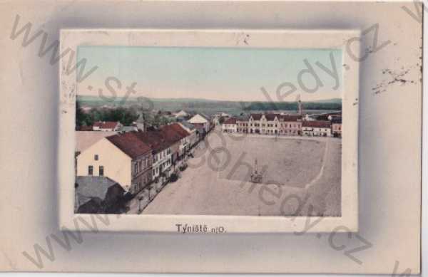  - Týniště nad Orlicí (Rychnov nad Kněžnou) pohled na náměstí, litografie, kolorovaná, tlačený rámeček