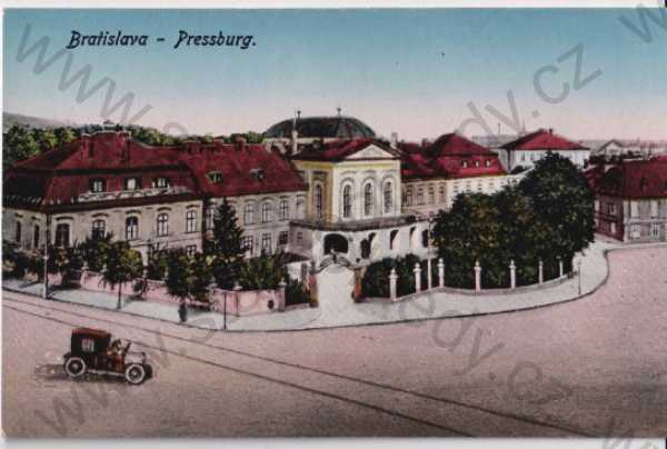  - Bratislava - Pressburg (Slovensko) litografie, kolorovaná, ulice, automobil