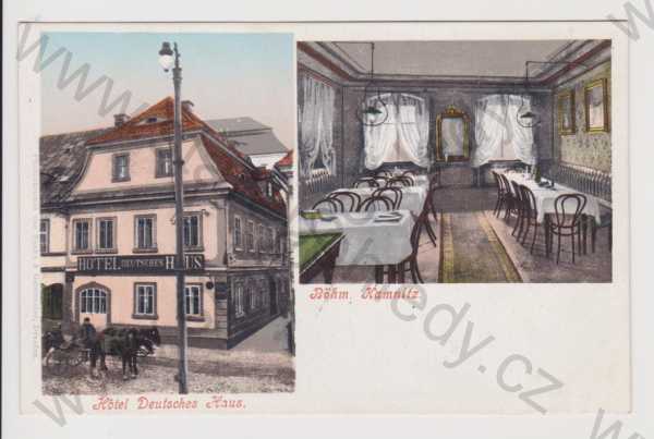  - Česká Kamenice (Böhmisch Kamnitz) -Děčín  Hotel Deutsches Haus - exteriér, interiér, kůň, kolorovaná, DA