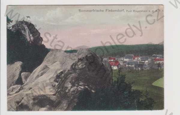  - Polesí (Finkendorf) - celkový pohled, skály, kolorovaná, Liberec