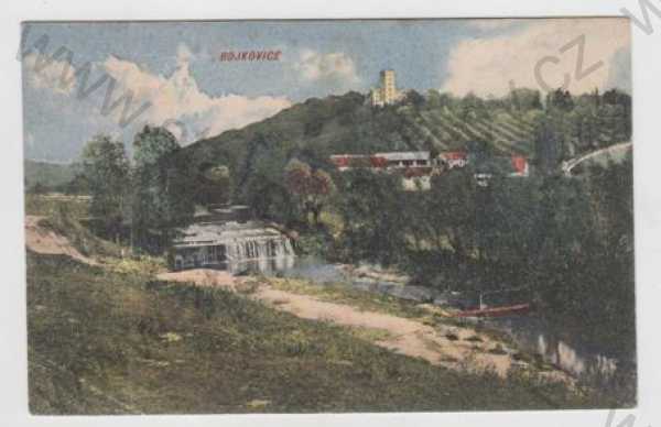  - Bojkovice (Uherské Hradiště), řeka, splav, částečný záběr města, kolorovaná