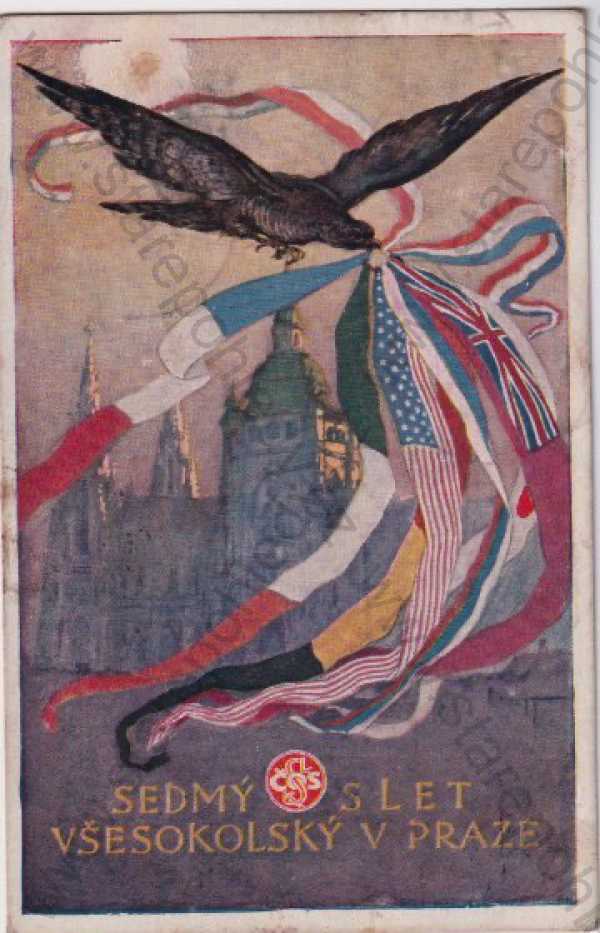  - VII. slet všesokolský v Praze, 1920, barevná kresba: K. Stroff