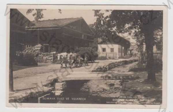  - Volary (Prachatice), Šumava, kráva, povoz, pohled ulicí, Foto-Fon Praha