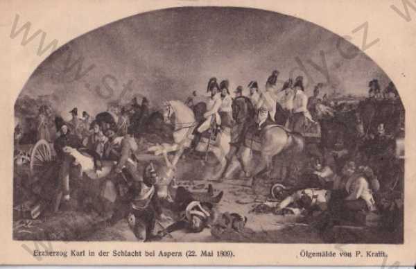  - Olejová malba: Císař Karel v bitvě u Aspernu - P. Krafft