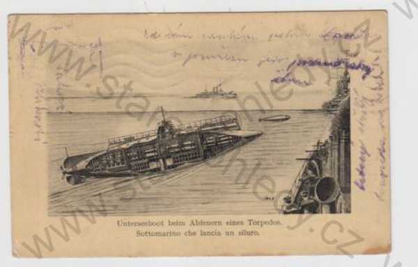  - Vojenství, ponorka, námořnictvo, kresba