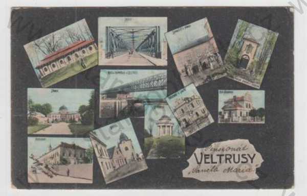  - Veltrusy (Mělník), více záběrů, most, zámek, pila, zdymadlo, pensionát, kostel, kolorovaná