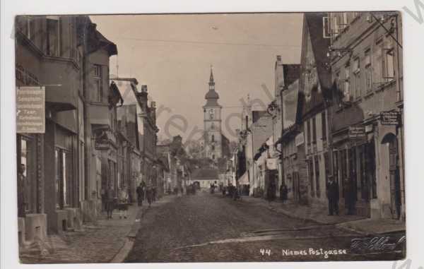  - Mimoň (Niemes) - Postgasse, kostel, obchody