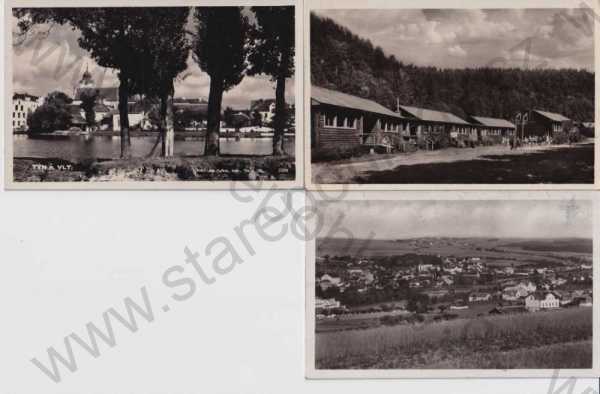  - 3x pohlednice: Týn nad Vltavou (České Budějovie - Budweis) celkový pohled, zotavovna Permoník, Foto-fon, Fototypia-Vyškov
