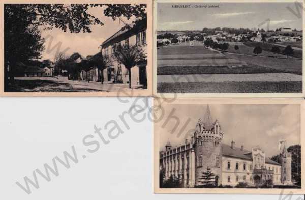  - 3 ks pohlednic: Herálec (Havlíčkův Brod) celkový pohled, ulice, zámek