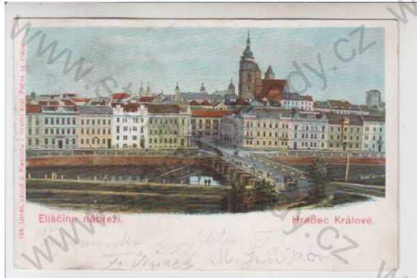  - Hradec Králové, Eliščino nábřeží, řeka, most, kolorovaná, DA