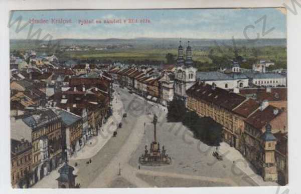 - Hradec Králové, náměstí, Bílá věž, částečný záběr města, kolorovaná