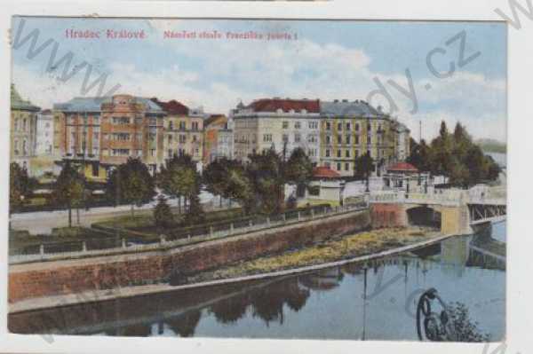  - Hradec Králové, náměstí, řeka, most, kolorovaná