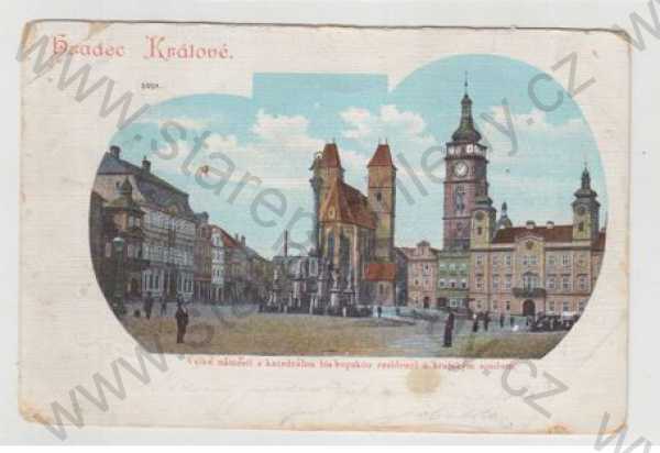  - Hradec Králové, náměstí, katedrála, biskupská rezidence, soud, kolorovaná, DA