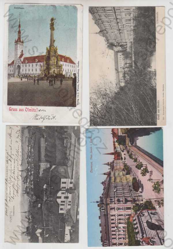  - 4x Olomouc (Olmütz), náměstí, pohled ulicí, částečný záběr města, řeka