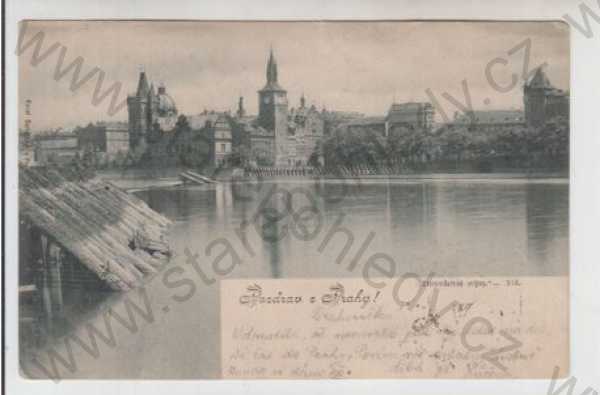  - Praha 1, Staroměstské mlýny, řeka, Vltava, částečný záběr města, DA