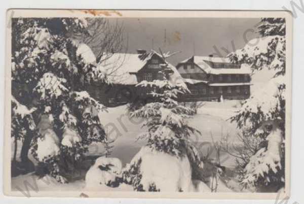  - Staré Hamry (Frýdek - Místek), Hotel Charbulák, sníh, zimní, Grafo Čuda Holice