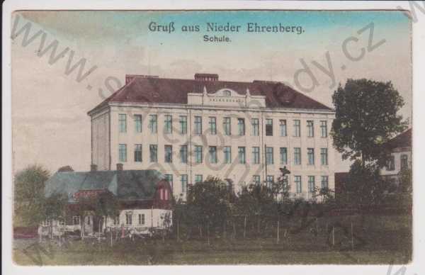  - Dolní Křečany (Nieder - Ehrenberg) - škola, kolorovaná, Děčín 